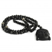 Gemstone Necklace - Buddha/Black Stone - Click Image to Close